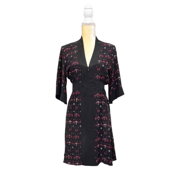 Geren Ford Silk Dress Giraffe Print Size Small Kimono Black Red White EUC - Picture 1 of 8